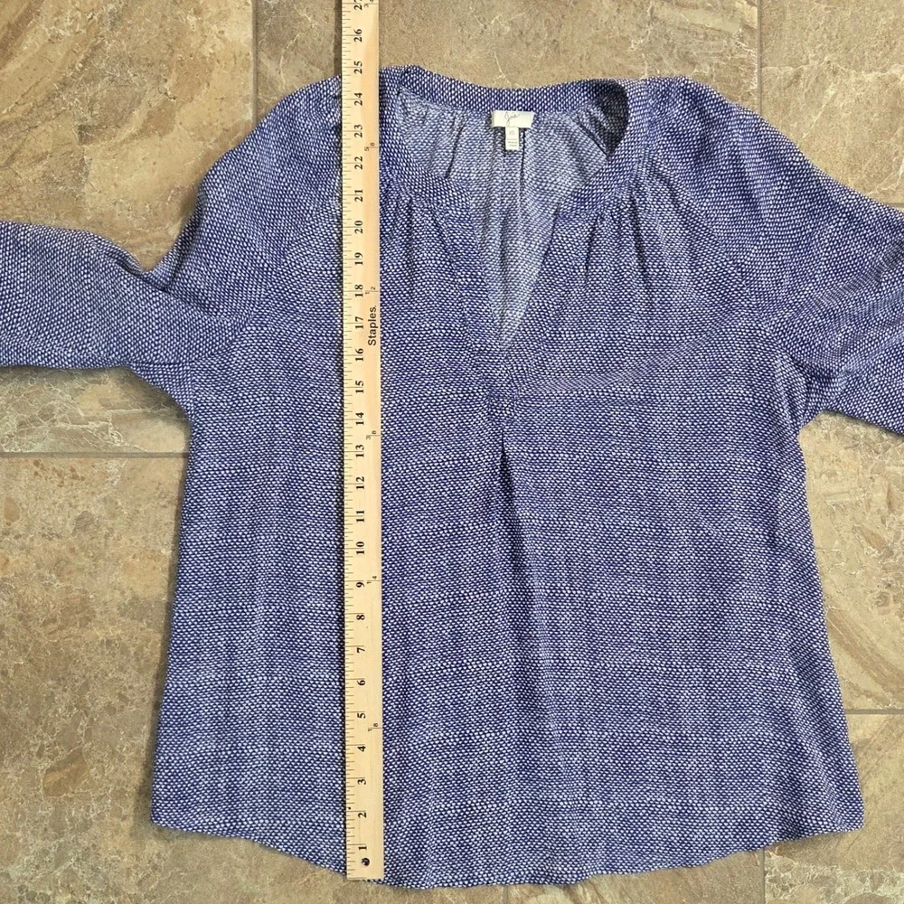 Joie Silk Blouse Blue White Geometric Print Split Neck 3/4 Sleeve T56-22097B XS - Picture 4 of 6
